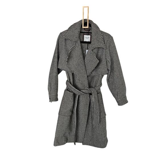 Abercrombie & Fitch Dark Brown Plaid Wool-Blend Trench Coat NWT Size XS Petite - Picture 3 of 13